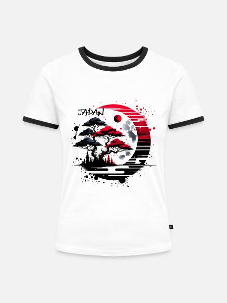 Japan Landschaft Mond - Frauen Kontrast-T-Shirt - Weiß/Schwarz