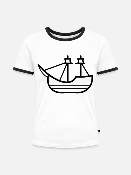 Piratenschiff - Frauen Kontrast-T-Shirt - Weiß/Schwarz