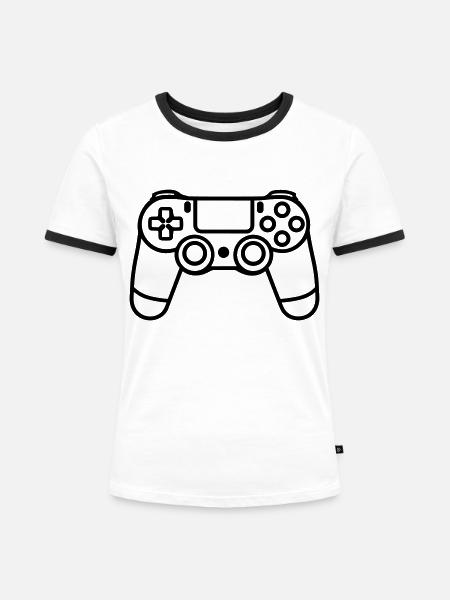 Videospiel-Controller - Frauen Kontrast-T-Shirt - Weiß/Schwarz