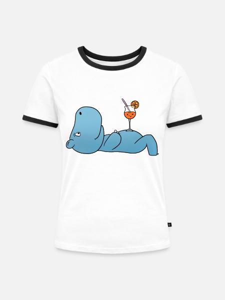 Nilpferd Cocktail - Frauen Kontrast-T-Shirt - Weiß/Schwarz