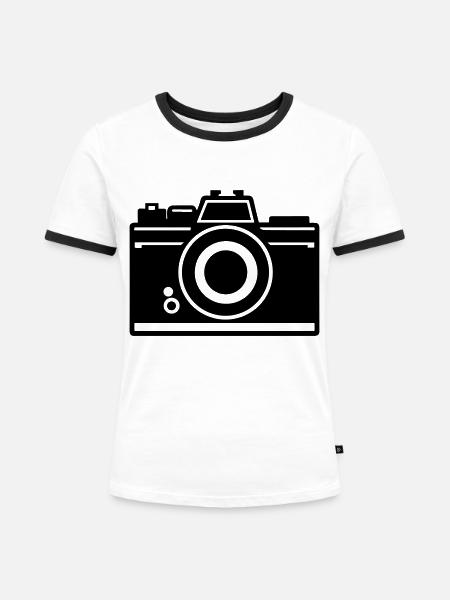 Kamera - Frauen Kontrast-T-Shirt - Weiß/Schwarz
