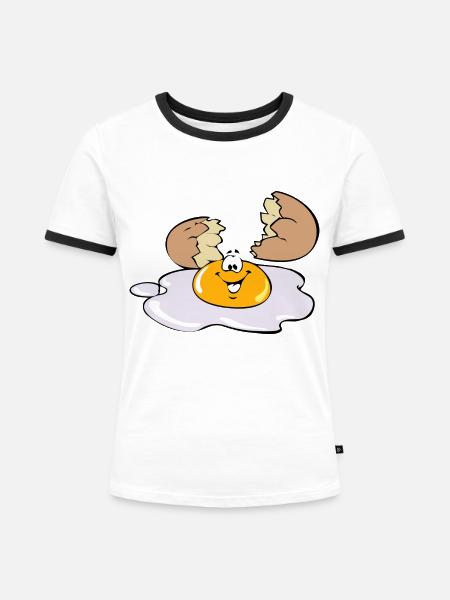 Glückliches Ei - Frauen Kontrast-T-Shirt - Weiß/Schwarz
