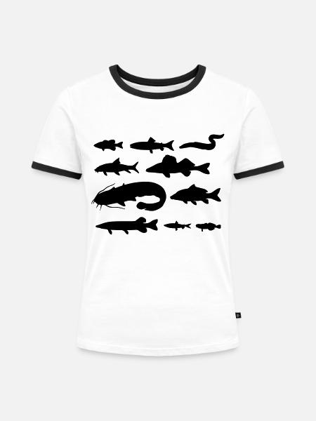 Fische in Deutschland - Frauen Kontrast-T-Shirt - Weiß/Schwarz