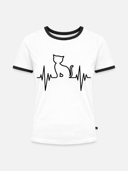 Cat Pulse - Frauen Kontrast-T-Shirt - Weiß/Schwarz