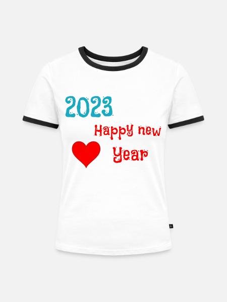 2023 Happy new year - Frauen Kontrast-T-Shirt - Weiß/Schwarz