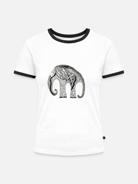 Elefant zentangle - Frauen Kontrast-T-Shirt - Weiß/Schwarz