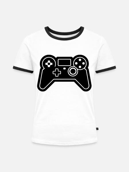 Controller für Videospiele - Frauen Kontrast-T-Shirt - Weiß/Schwarz