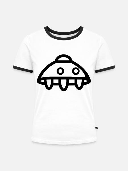 fliegende Untertasse - Frauen Kontrast-T-Shirt - Weiß/Schwarz