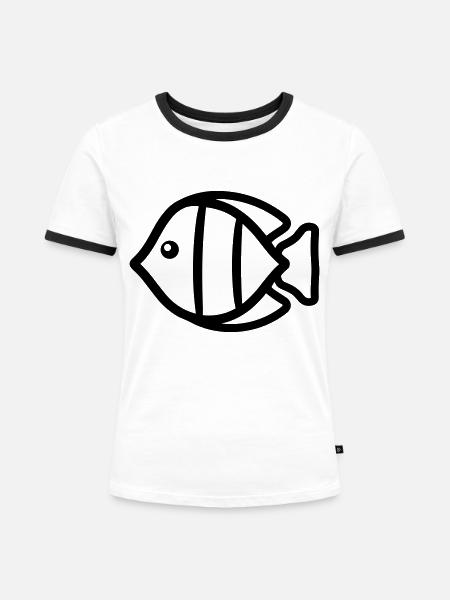 Fisch - Frauen Kontrast-T-Shirt - Weiß/Schwarz