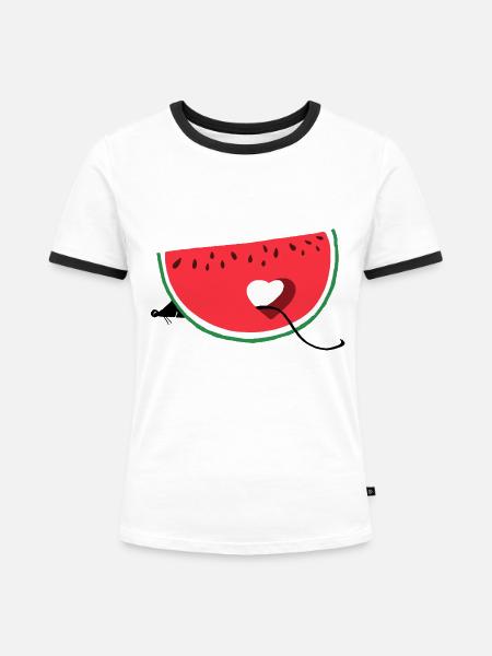 Maus isst eine Wassermelone - Frauen Kontrast-T-Shirt - Weiß/Schwarz