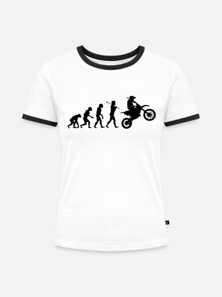 Biker Evolution - Frauen Kontrast-T-Shirt - Weiß/Schwarz