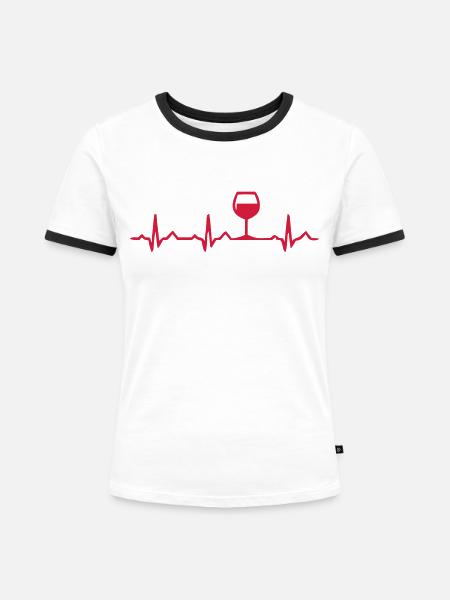 EKG Rotwein - Frauen Kontrast-T-Shirt - Weiß/Schwarz