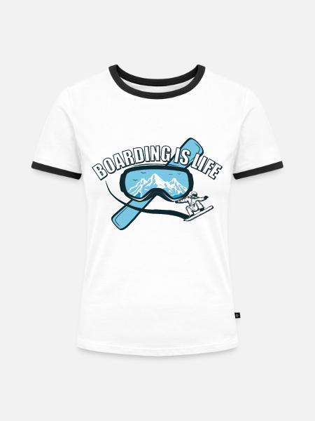 Boarding is Life - Snowboard - Frauen Kontrast-T-Shirt - Weiß/Schwarz