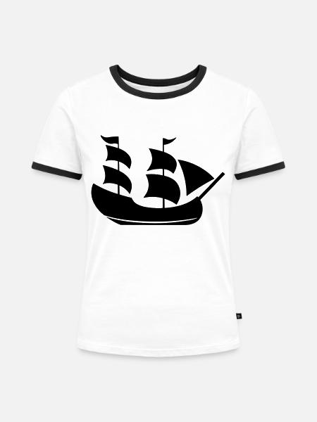 Piratenschiff - Frauen Kontrast-T-Shirt - Weiß/Schwarz