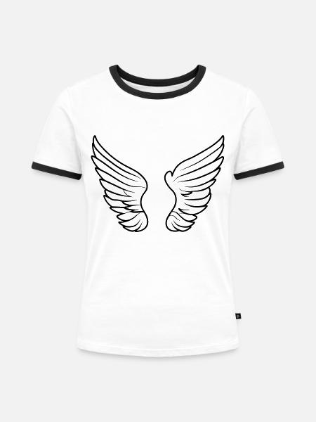 Engelsflügel - Frauen Kontrast-T-Shirt - Weiß/Schwarz