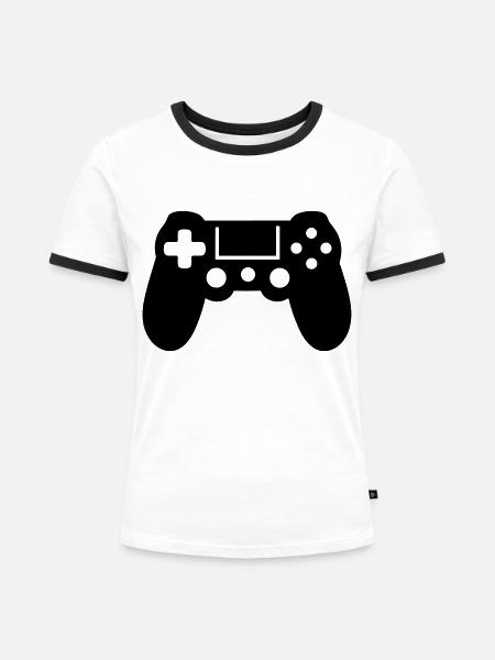 Videospiel-Controller - Frauen Kontrast-T-Shirt - Weiß/Schwarz