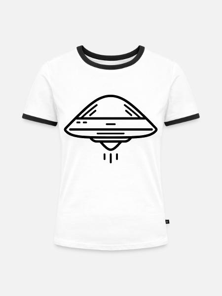 fliegende Untertasse - Frauen Kontrast-T-Shirt - Weiß/Schwarz