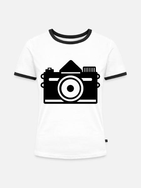 Kamera - Frauen Kontrast-T-Shirt - Weiß/Schwarz
