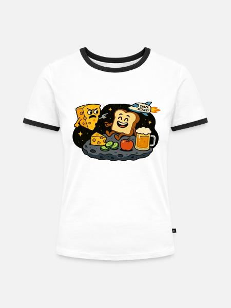 Brotzeit im Weltall - Frauen Kontrast-T-Shirt - Weiß/Schwarz