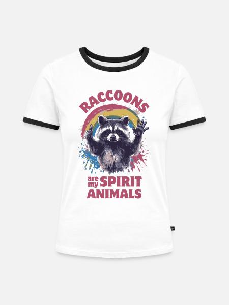 Waschbär Farbkleckse Regenbogen - Frauen Kontrast-T-Shirt - Weiß/Schwarz