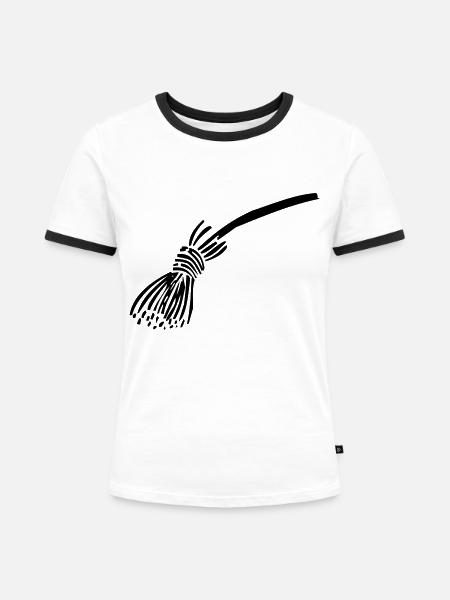 Besen - Frauen Kontrast-T-Shirt - Weiß/Schwarz
