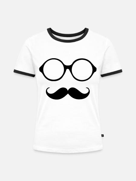Schnurrbart - Frauen Kontrast-T-Shirt - Weiß/Schwarz