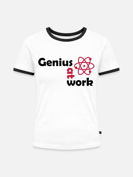 genius at work - Frauen Kontrast-T-Shirt - Weiß/Schwarz