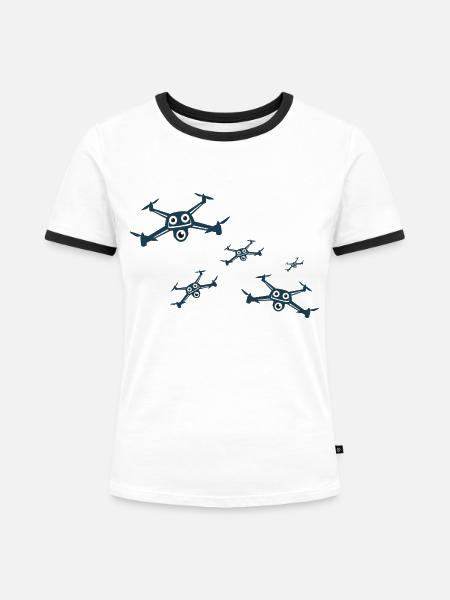 dronen,drone,comic - Frauen Kontrast-T-Shirt - Weiß/Schwarz
