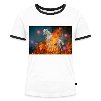 Ein brennendes Pferd. - Frauen Kontrast-T-Shirt - Weiß/Schwarz - Vorne - Selfina (174cm)
