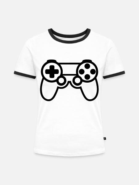 Videospiel-Controller - Frauen Kontrast-T-Shirt - Weiß/Schwarz