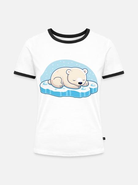 Schlafender Eisbär - Frauen Kontrast-T-Shirt - Weiß/Schwarz