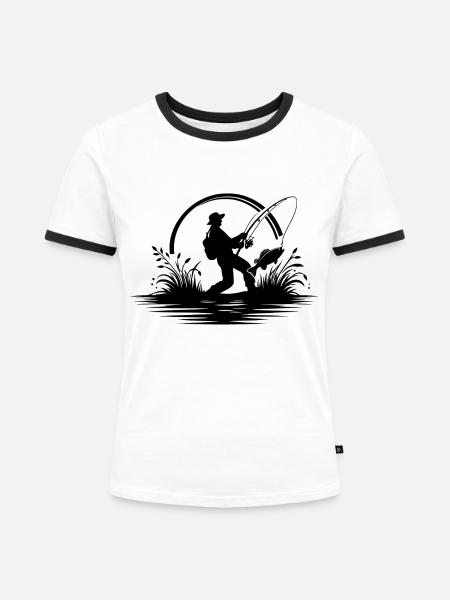 Angler Umriss - Frauen Kontrast-T-Shirt - Weiß/Schwarz