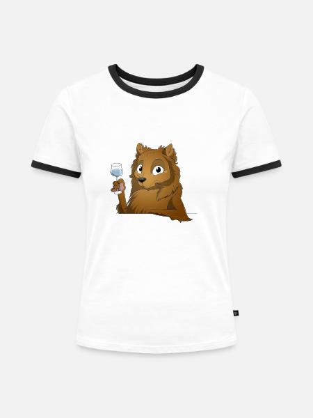 Trinkender oder treibender Spitz - Frauen Kontrast-T-Shirt - Weiß/Schwarz
