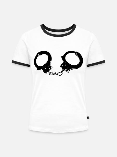 handschellen - Frauen Kontrast-T-Shirt - Weiß/Schwarz