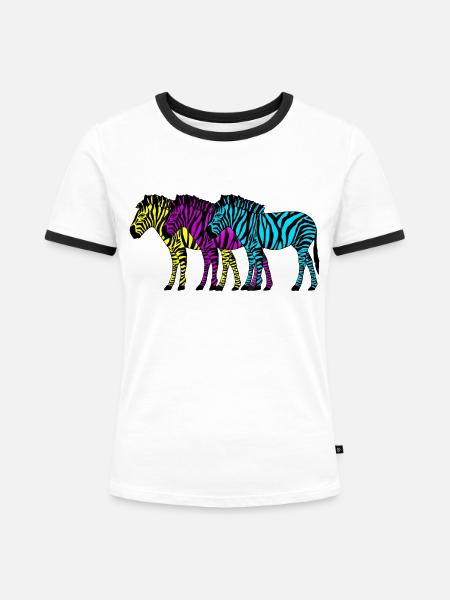 Zebras - Frauen Kontrast-T-Shirt - Weiß/Schwarz