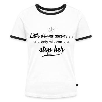 Geschenkidee Geburt - Frauen Kontrast-T-Shirt - Weiß/Schwarz - Vorne - Selfina (174cm)