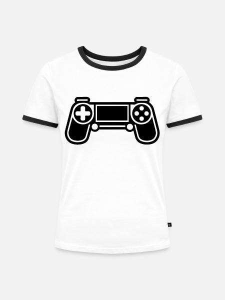 Videospiel-Controller - Frauen Kontrast-T-Shirt - Weiß/Schwarz