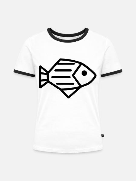 Fisch - Frauen Kontrast-T-Shirt - Weiß/Schwarz