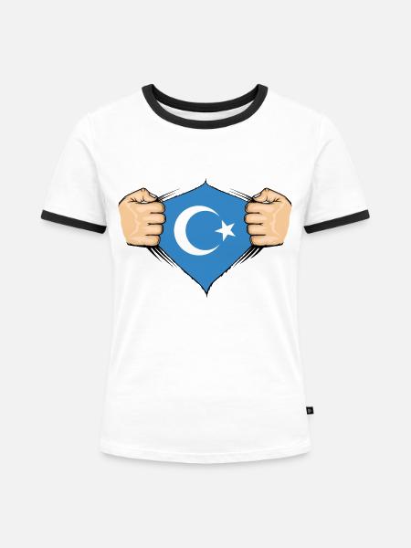 Uiguren Flagge Design - Frauen Kontrast-T-Shirt - Weiß/Schwarz
