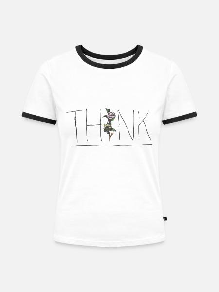DENKEN - Frauen Kontrast-T-Shirt - Weiß/Schwarz