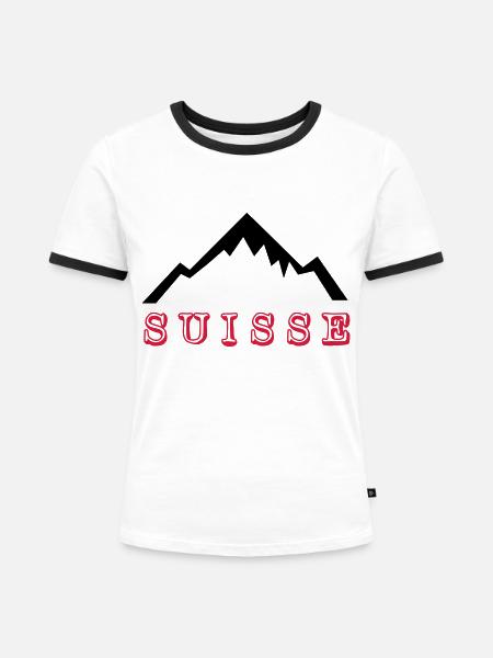 Mount Blanc - Suisse - Frauen Kontrast-T-Shirt - Weiß/Schwarz