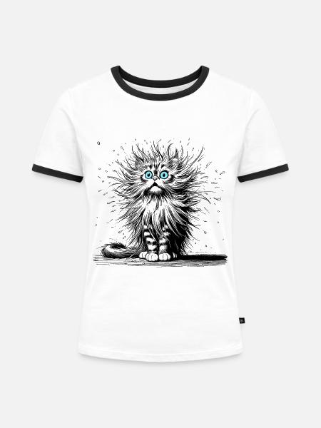 Katze witzig - Frauen Kontrast-T-Shirt - Weiß/Schwarz