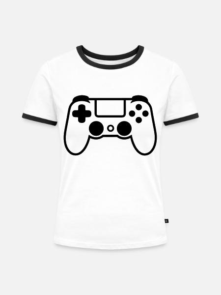 Videospiel-Controller - Frauen Kontrast-T-Shirt - Weiß/Schwarz