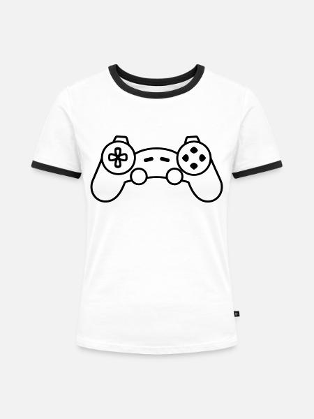 Videospiel-Controller - Frauen Kontrast-T-Shirt - Weiß/Schwarz
