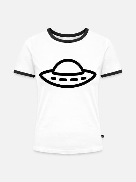 fliegende Untertasse - Frauen Kontrast-T-Shirt - Weiß/Schwarz