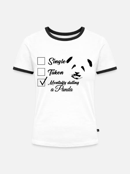 Panda, single, dating, taken - Frauen Kontrast-T-Shirt - Weiß/Schwarz