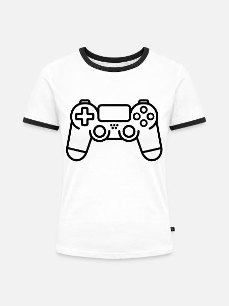 Controller für Videospiele - Frauen Kontrast-T-Shirt - Weiß/Schwarz