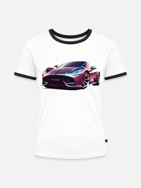 Chrom Sportwagen - Frauen Kontrast-T-Shirt - Weiß/Schwarz