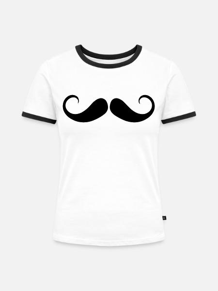 Schnurrbart - Frauen Kontrast-T-Shirt - Weiß/Schwarz
