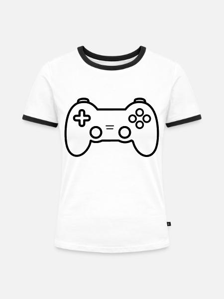 Controller für Videospiele - Frauen Kontrast-T-Shirt - Weiß/Schwarz